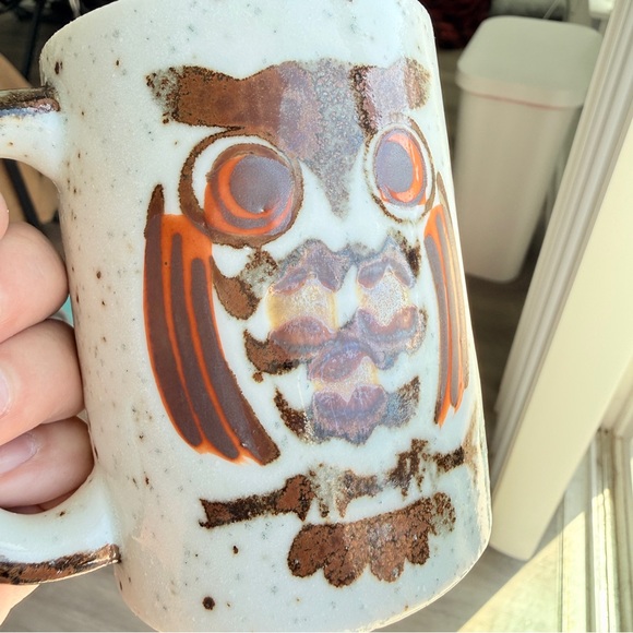 Vintage 1970s Owl Mug Pair Japan Stoneware Cozy Woodland Kitchen - Picture 8 of 9